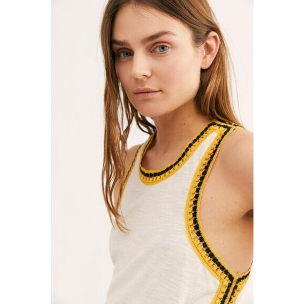 We The Free People Bora Bora Crochet Racerback Tank Top XS Cream Yellow Black - Picture 8 of 8